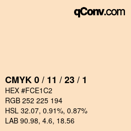 カラーコード: CMYK 0 / 11 / 23 / 1 | qconv.com