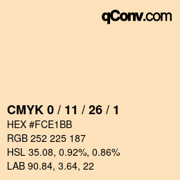 カラーコード: CMYK 0 / 11 / 26 / 1 | qconv.com