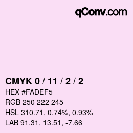 カラーコード: CMYK 0 / 11 / 2 / 2 | qconv.com