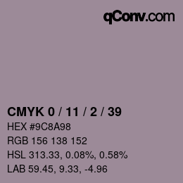 カラーコード: CMYK 0 / 11 / 2 / 39 | qconv.com