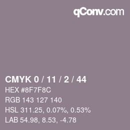 カラーコード: CMYK 0 / 11 / 2 / 44 | qconv.com