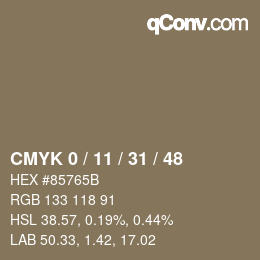 颜色代码: CMYK 0 / 11 / 31 / 48 | qconv.com