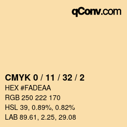 カラーコード: CMYK 0 / 11 / 32 / 2 | qconv.com