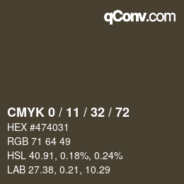 カラーコード: CMYK 0 / 11 / 32 / 72 | qconv.com