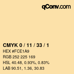 カラーコード: CMYK 0 / 11 / 33 / 1 | qconv.com