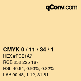 Color code: CMYK 0 / 11 / 34 / 1 | qconv.com