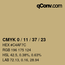 カラーコード: CMYK 0 / 11 / 37 / 23 | qconv.com