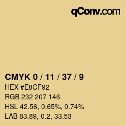 カラーコード: CMYK 0 / 11 / 37 / 9 | qconv.com
