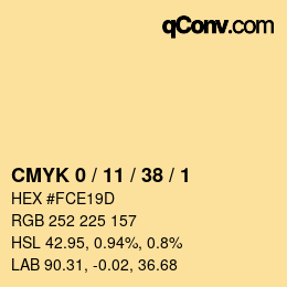 カラーコード: CMYK 0 / 11 / 38 / 1 | qconv.com