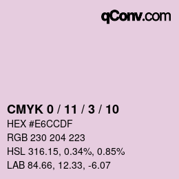 カラーコード: CMYK 0 / 11 / 3 / 10 | qconv.com