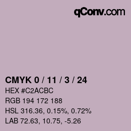 カラーコード: CMYK 0 / 11 / 3 / 24 | qconv.com