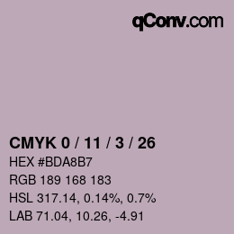 カラーコード: CMYK 0 / 11 / 3 / 26 | qconv.com