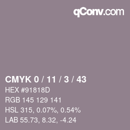 カラーコード: CMYK 0 / 11 / 3 / 43 | qconv.com