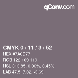 カラーコード: CMYK 0 / 11 / 3 / 52 | qconv.com