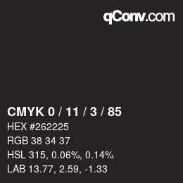 Color code: CMYK 0 / 11 / 3 / 85 | qconv.com