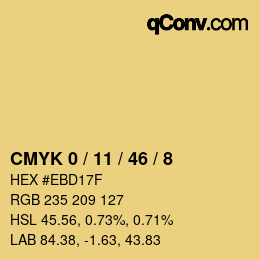 カラーコード: CMYK 0 / 11 / 46 / 8 | qconv.com
