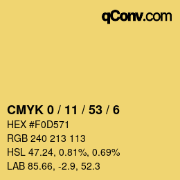 カラーコード: CMYK 0 / 11 / 53 / 6 | qconv.com