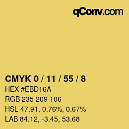 カラーコード: CMYK 0 / 11 / 55 / 8 | qconv.com