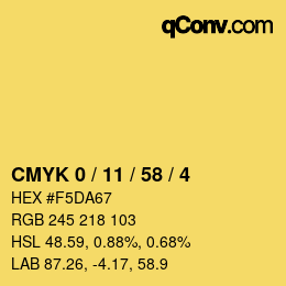 Color code: CMYK 0 / 11 / 58 / 4 | qconv.com