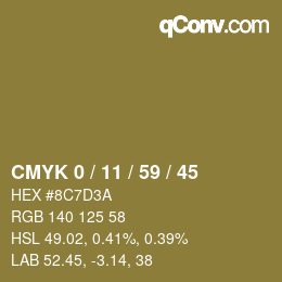 Farbcode: CMYK 0 / 11 / 59 / 45 | qconv.com