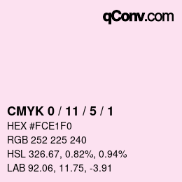 颜色代码: CMYK 0 / 11 / 5 / 1 | qconv.com