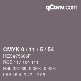 カラーコード: CMYK 0 / 11 / 5 / 54 | qconv.com