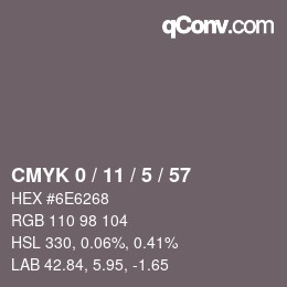 カラーコード: CMYK 0 / 11 / 5 / 57 | qconv.com