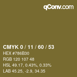 カラーコード: CMYK 0 / 11 / 60 / 53 | qconv.com