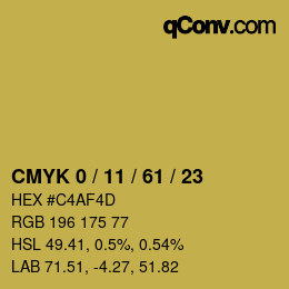 カラーコード: CMYK 0 / 11 / 61 / 23 | qconv.com