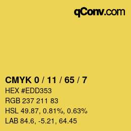 カラーコード: CMYK 0 / 11 / 65 / 7 | qconv.com