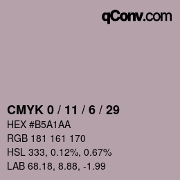 Code couleur: CMYK 0 / 11 / 6 / 29 | qconv.com