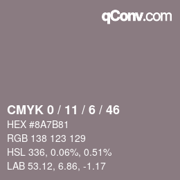 カラーコード: CMYK 0 / 11 / 6 / 46 | qconv.com