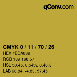 Farbcode: CMYK 0 / 11 / 70 / 26 | qconv.com