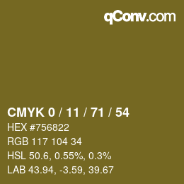 カラーコード: CMYK 0 / 11 / 71 / 54 | qconv.com