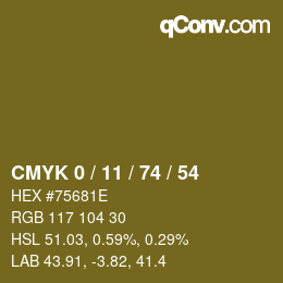 カラーコード: CMYK 0 / 11 / 74 / 54 | qconv.com
