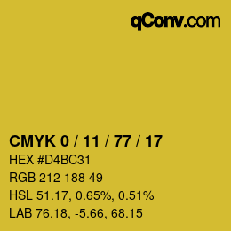 カラーコード: CMYK 0 / 11 / 77 / 17 | qconv.com