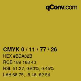 Color code: CMYK 0 / 11 / 77 / 26 | qconv.com