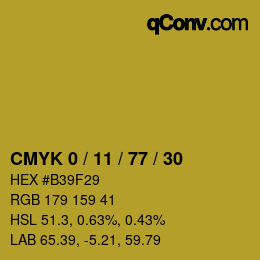カラーコード: CMYK 0 / 11 / 77 / 30 | qconv.com