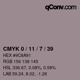 カラーコード: CMYK 0 / 11 / 7 / 39 | qconv.com