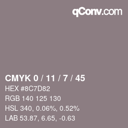 Código de color: CMYK 0 / 11 / 7 / 45 | qconv.com