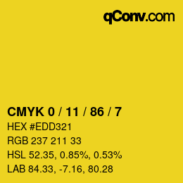 Code couleur: CMYK 0 / 11 / 86 / 7 | qconv.com
