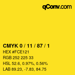 Farbcode: CMYK 0 / 11 / 87 / 1 | qconv.com