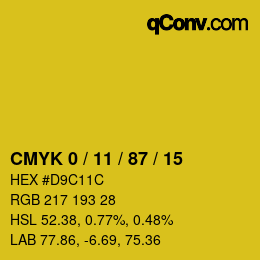 カラーコード: CMYK 0 / 11 / 87 / 15 | qconv.com