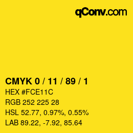 颜色代码: CMYK 0 / 11 / 89 / 1 | qconv.com