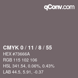 カラーコード: CMYK 0 / 11 / 8 / 55 | qconv.com