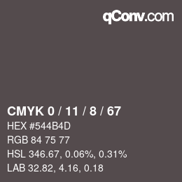 カラーコード: CMYK 0 / 11 / 8 / 67 | qconv.com