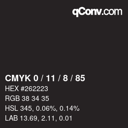 Farbcode: CMYK 0 / 11 / 8 / 85 | qconv.com