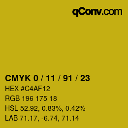 Farbcode: CMYK 0 / 11 / 91 / 23 | qconv.com