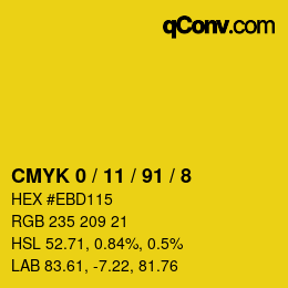 カラーコード: CMYK 0 / 11 / 91 / 8 | qconv.com