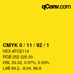 Color code: CMYK 0 / 11 / 92 / 1 | qconv.com